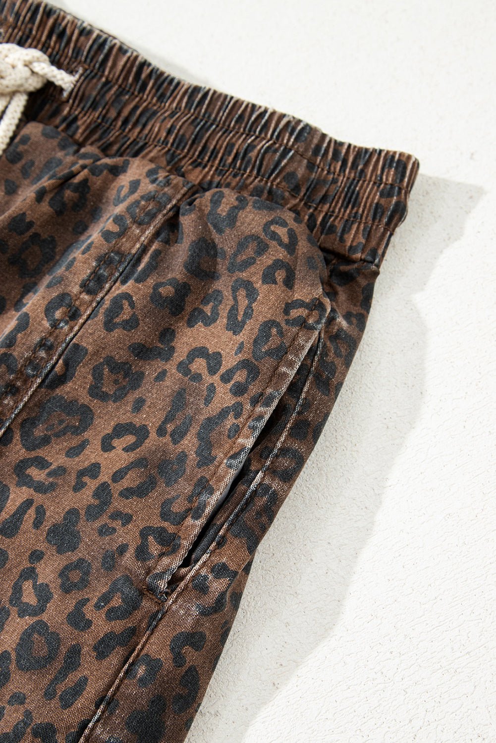 Brown Leopard Print Elastic Waistband Drawstring Denim Skort - Loving It Shop