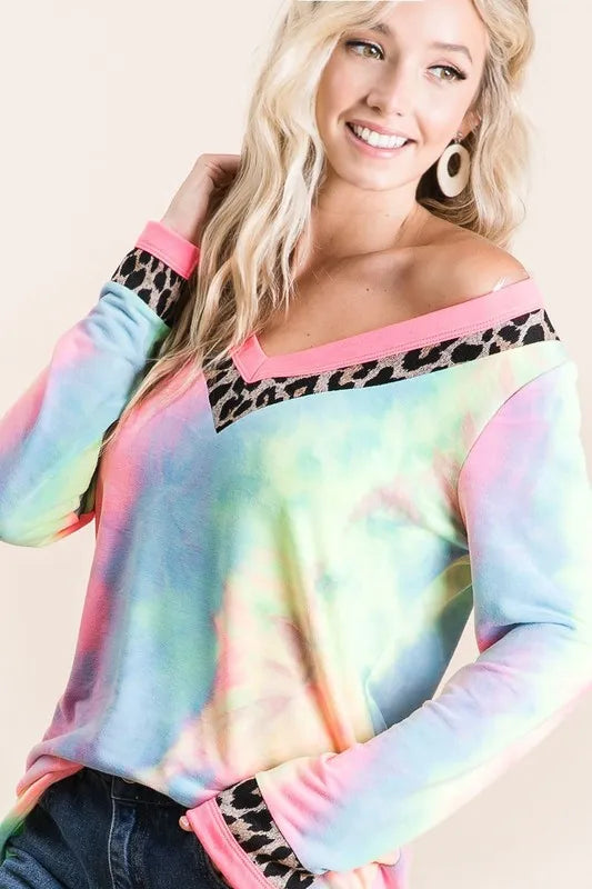 Tie Dye Terry V-Neck Top