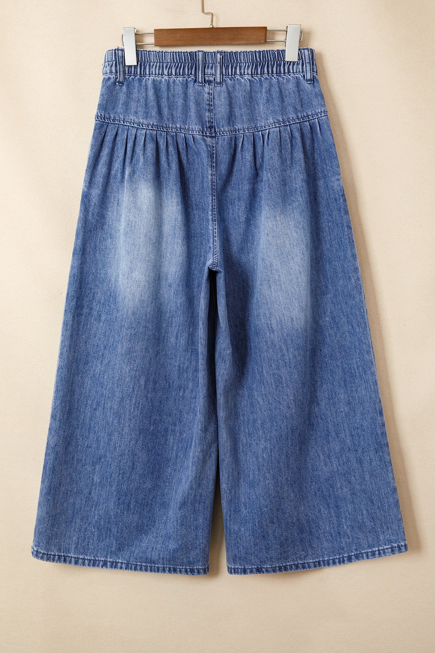 Dusk Blue High Rise Buttons Pleated Cropped Wide Leg Denim Pants