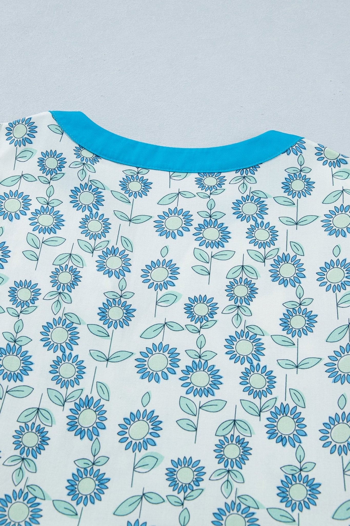 Sky Blue Floral Print Contrast Trim Flutter Sleeve Mini Dress - Loving It Shop