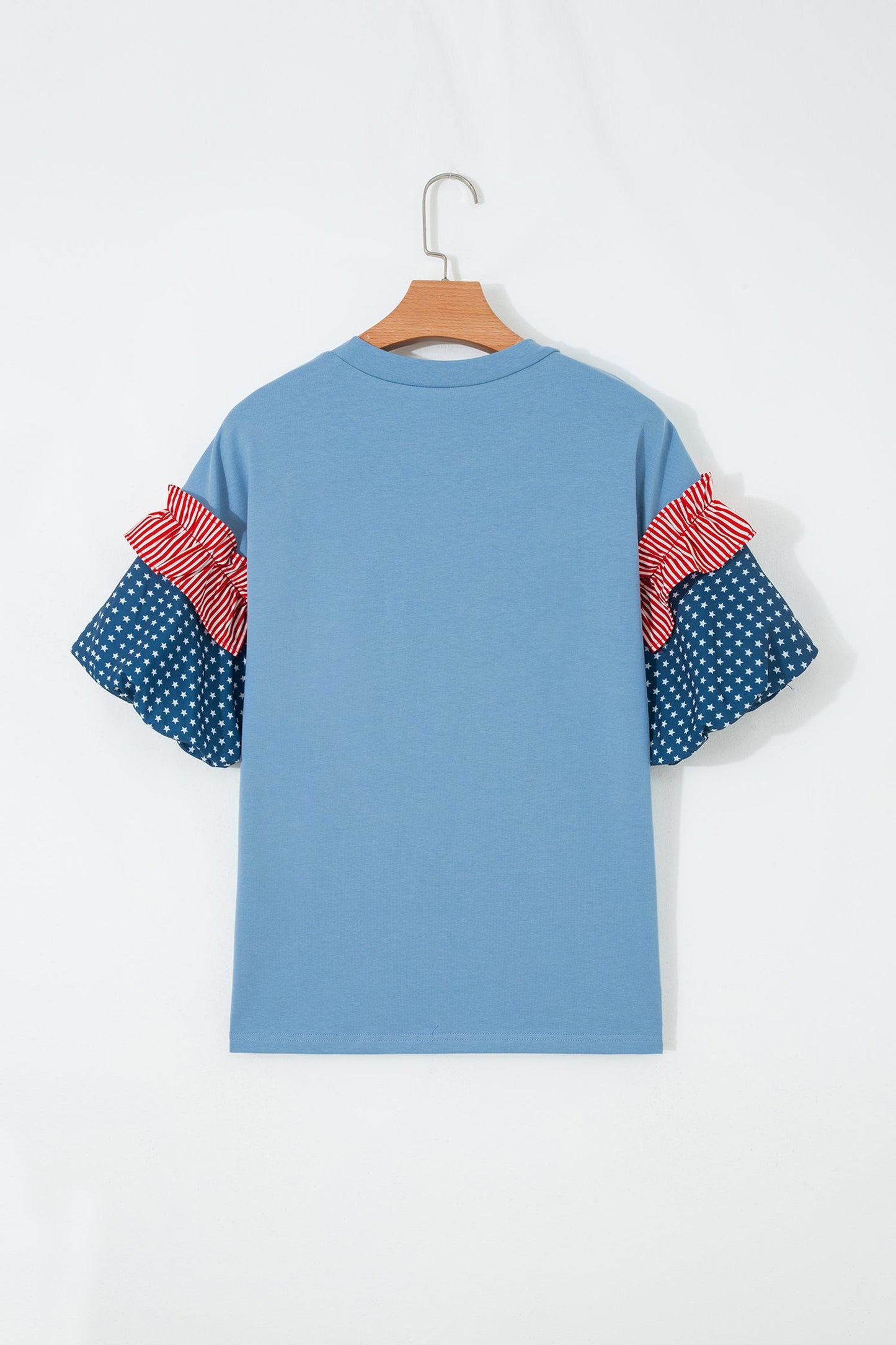 Beau Blue Stars Stripes Short Puff Sleeve Top