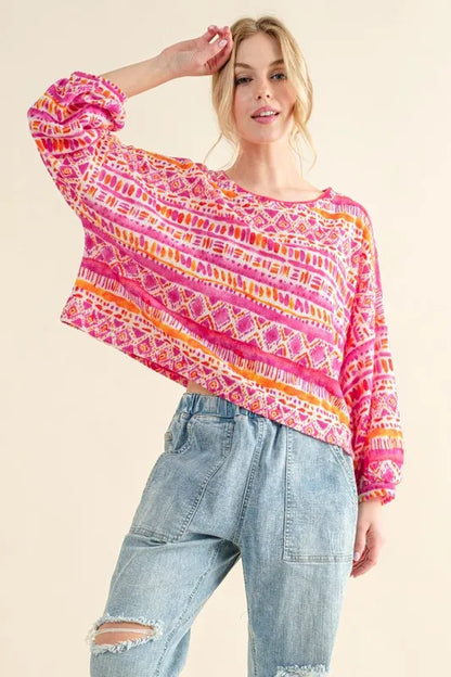 Cozy Textured Printed Casual Top
