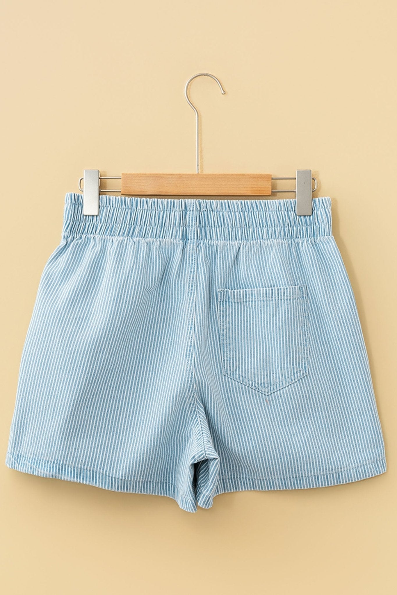 Sky Blue Stripe Plus Size Contrast Drawstring Elastic Waist Denim Shorts - Loving It Shop