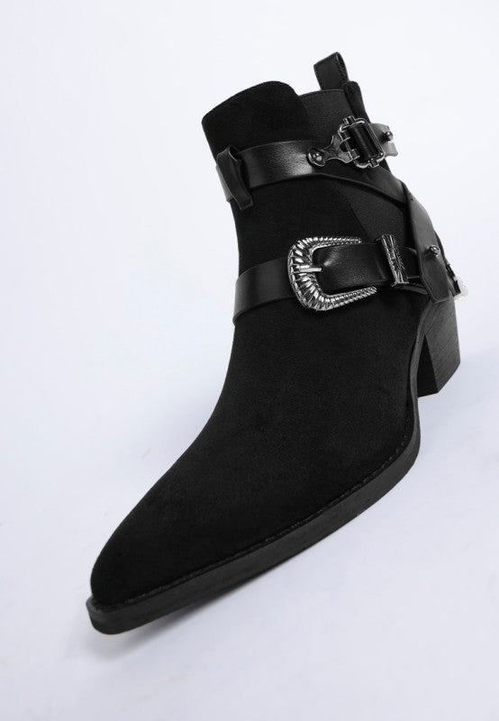 Raveta Microfiber Buckle Strap Western Boots