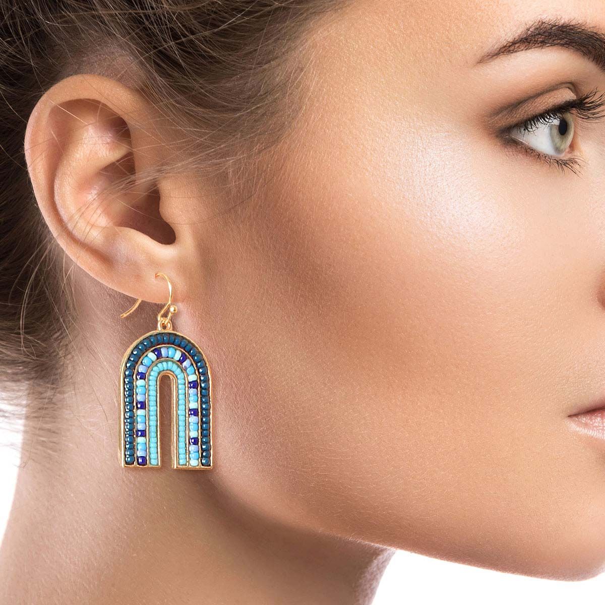 Drop Earrings Arched Blue Bead Stylish Statement Jewelry