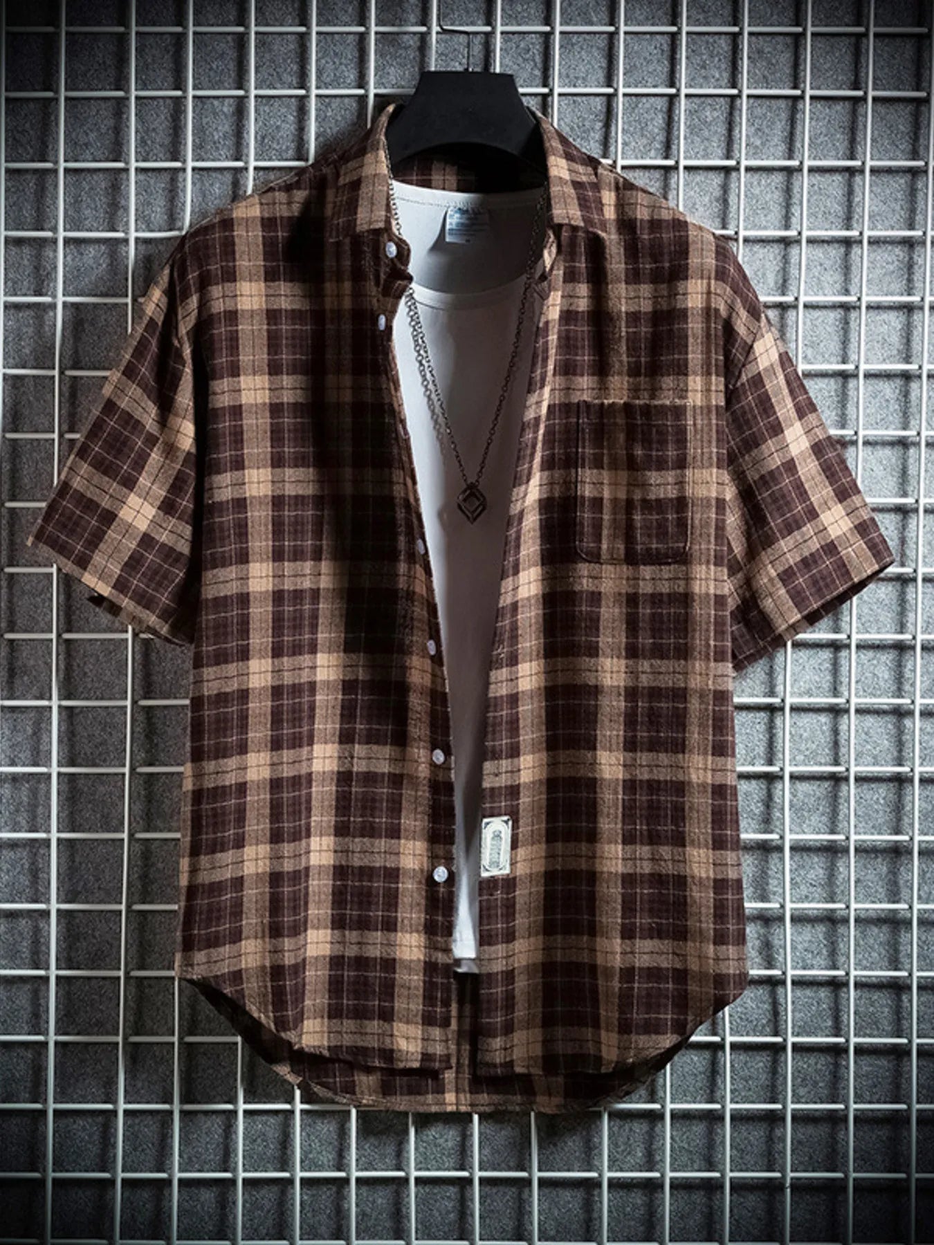 Men's Plus Size Casual Plaid Short Sleeve Shirt