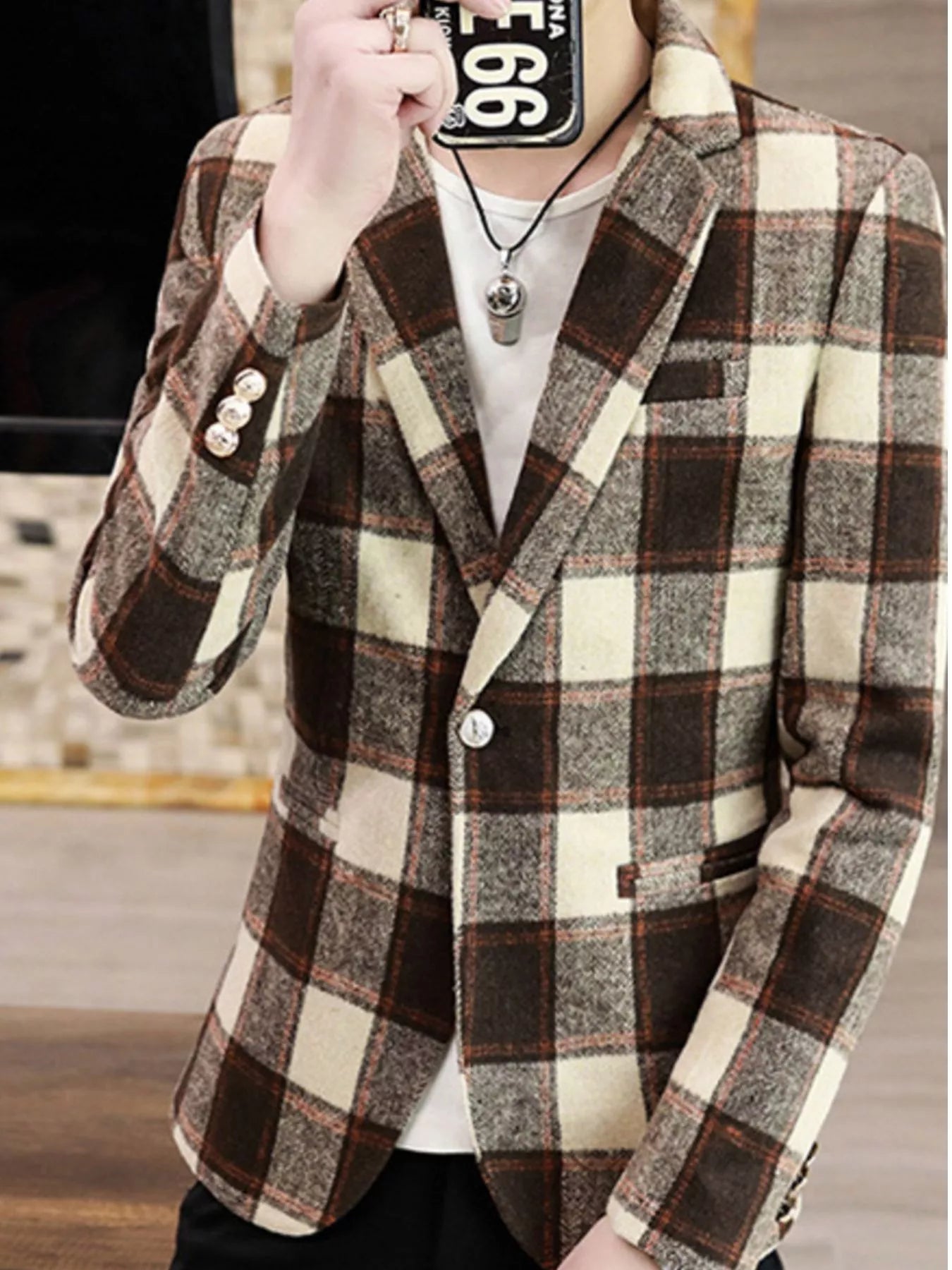 Men's Plus Size Plaid Slim Fit Blazer - Loving It Shop