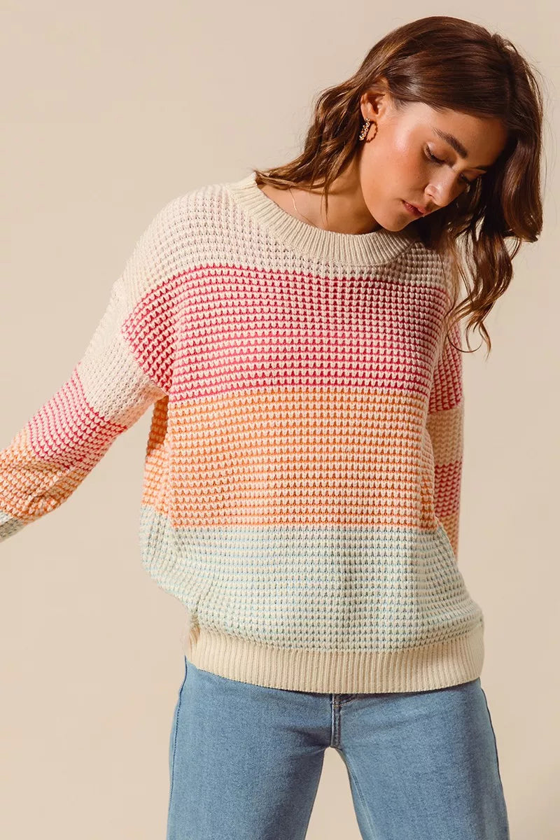 Multi Color Block Long Sleeve Sweater