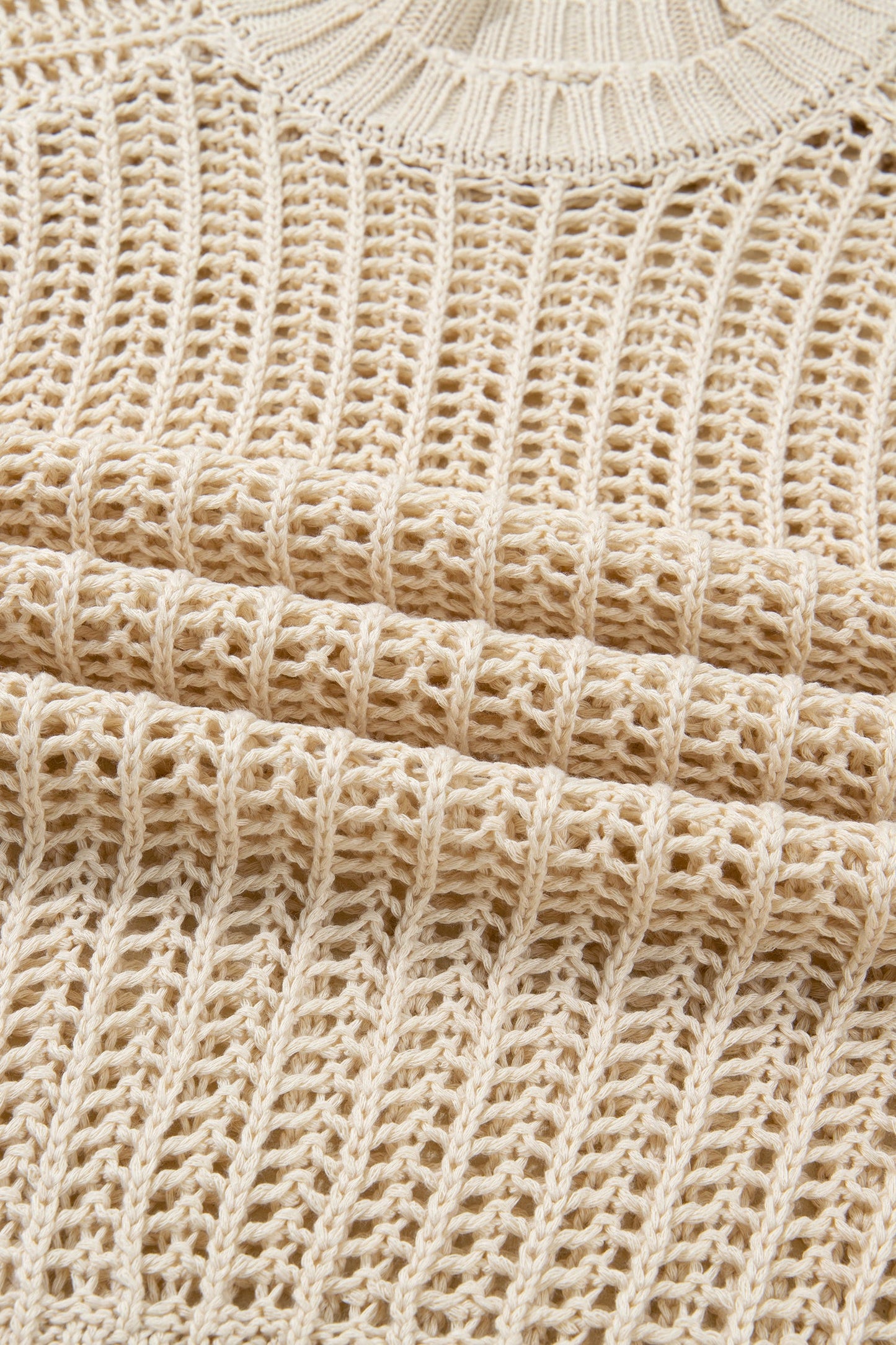 Apricot Plus Size Open Knit Bow Tie Short Sleeve Sweater
