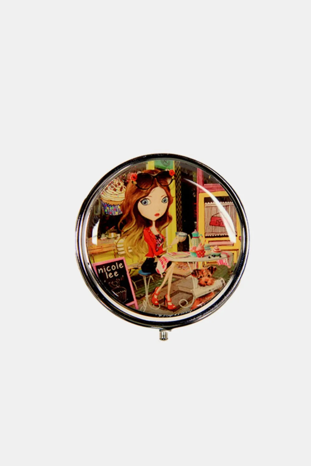Print Metallic Circular Large Pill Case