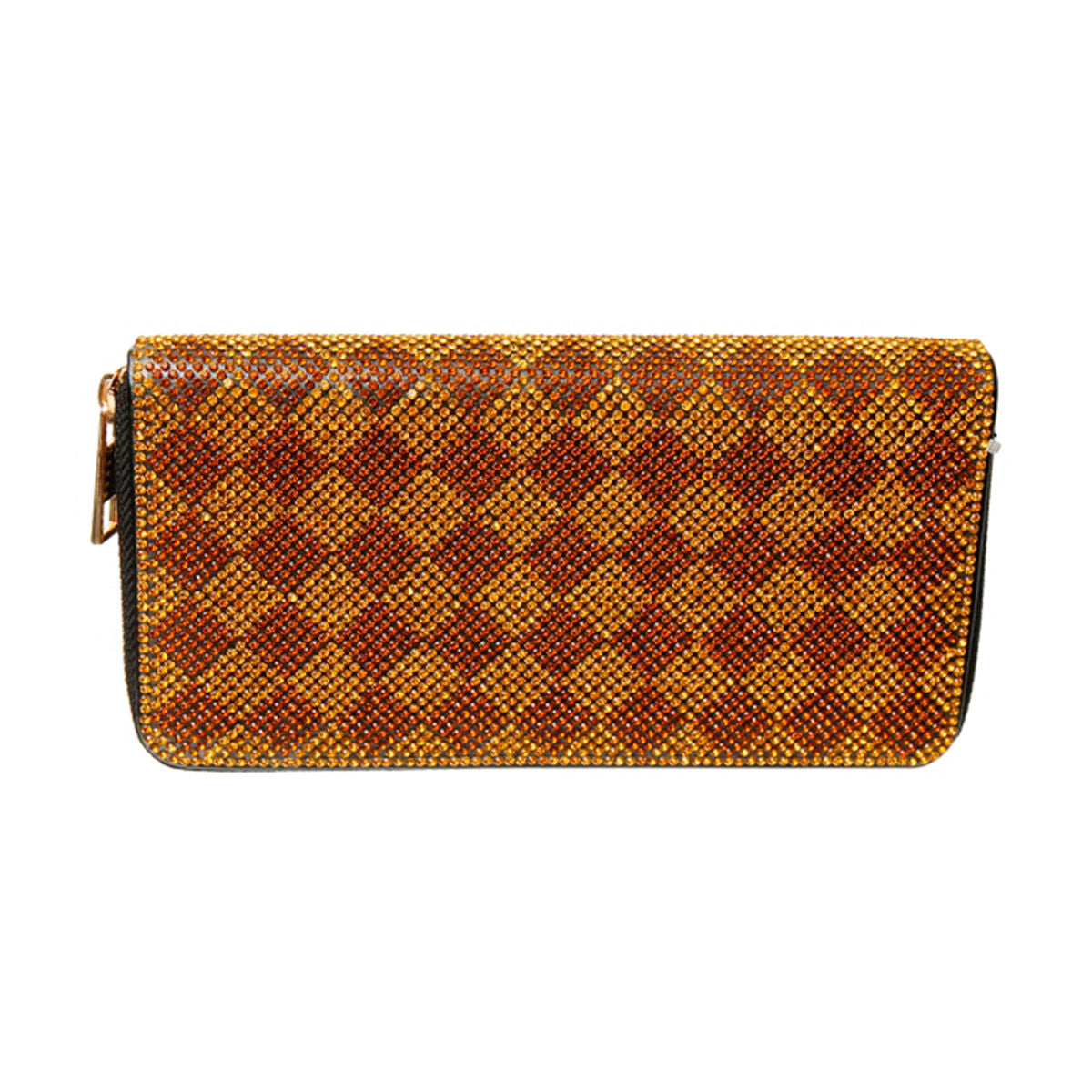 Zippered Wallet with Harlequin Rhinestone Detail – Stylish Fashion Accessory