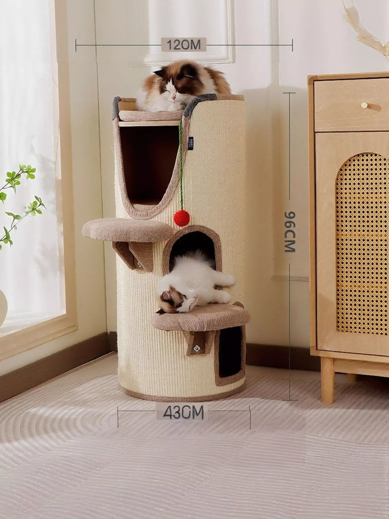 Sisal - Covered Cylinder Cat Tree Condo with Plush Perch - Loving It Shop