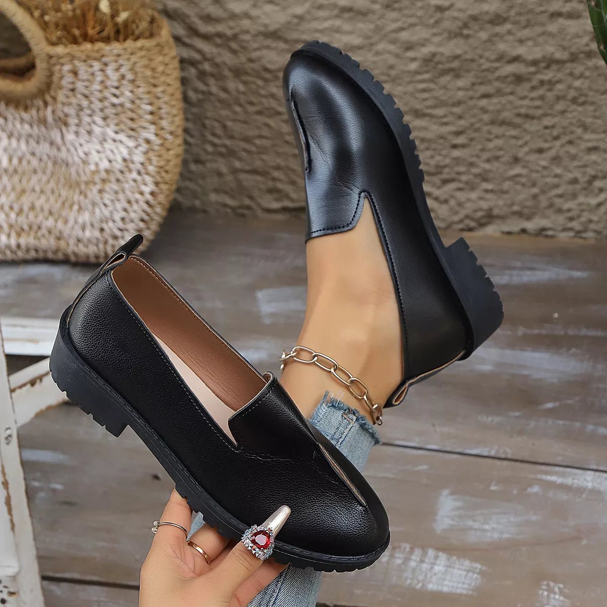 Round Toe Block Heels Loafers - Loving It Shop