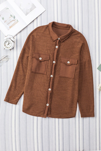 Brown Contrast Flap Pockets Relaxed Shacket - Loving It Shop