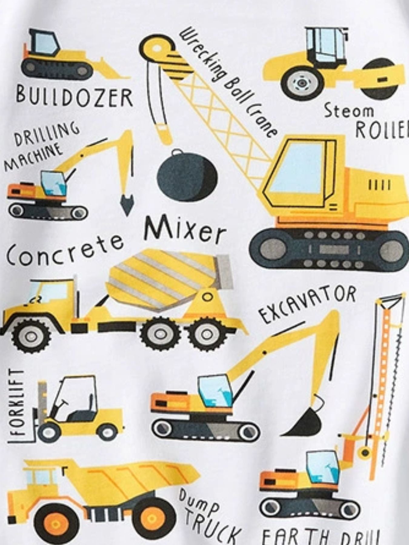 Children's Construction Vehicle Crew Neck Short Sleeve T-Shirt