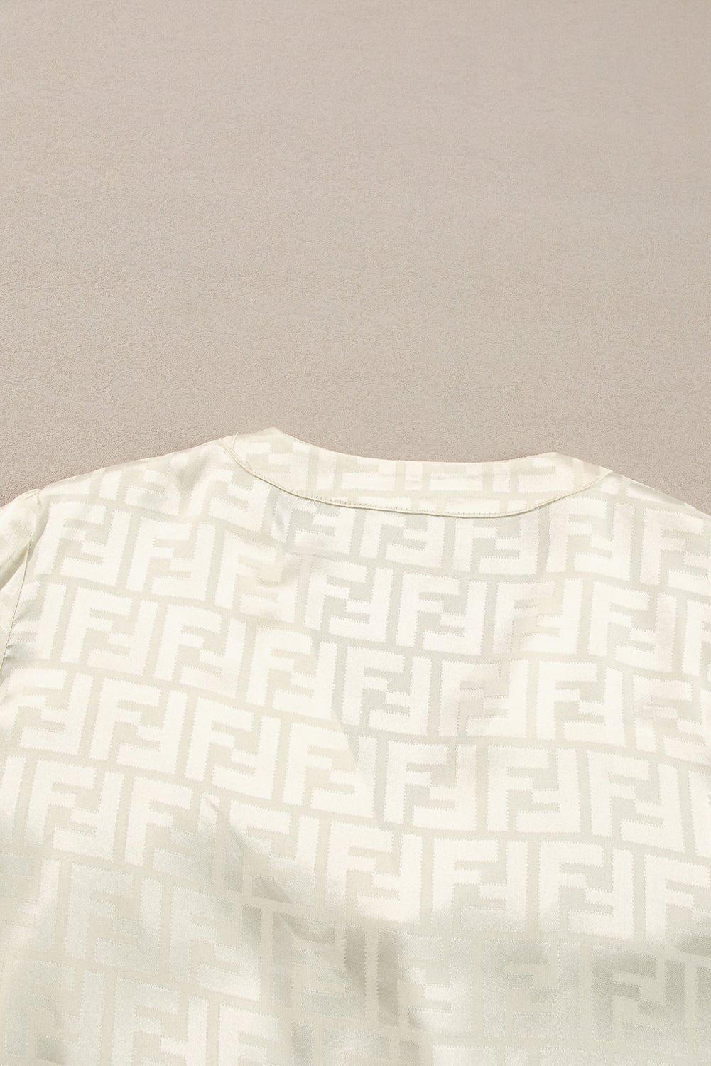 Oatmeal Geometric Jacquard V Neck Bishop Sleeve Blouse - Loving It Shop