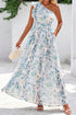 Sky Blue Floral Print Ruffled One Shoulder Vacation Maxi Dress - Loving It Shop