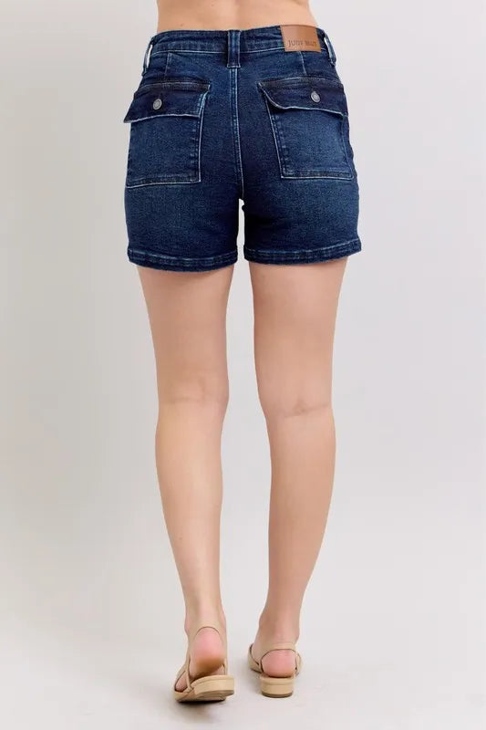 Full Size High Waist Back Flap Pocket Denim Shorts Plus Size