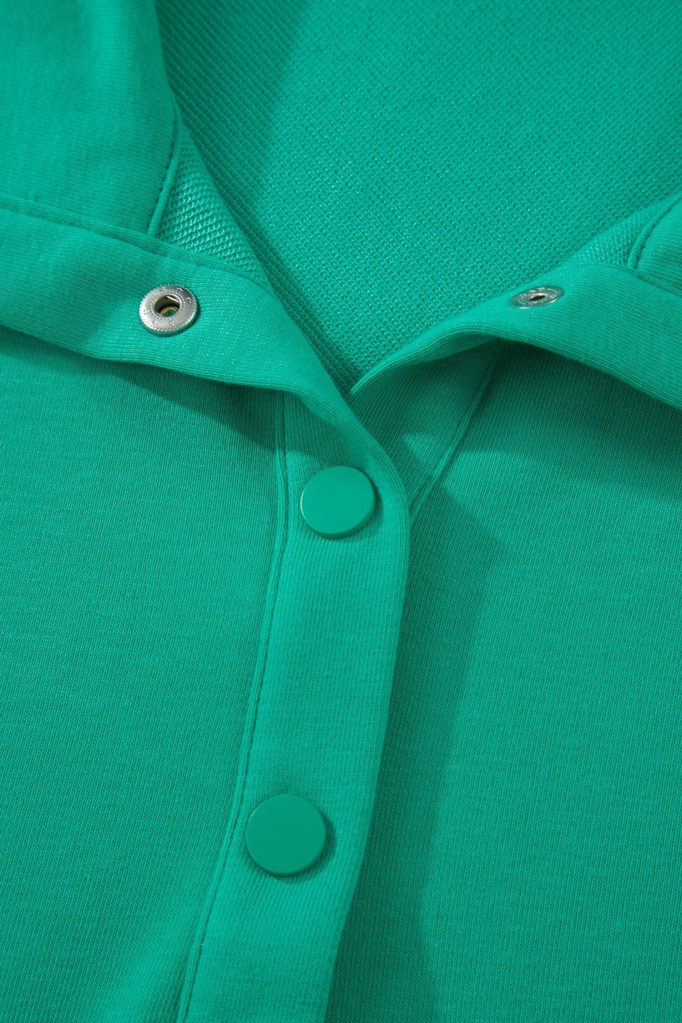 Sea Green Solid Color Snap Button Polo Collar Short Sleeve Scallop Hem Mini Dress - Loving It Shop