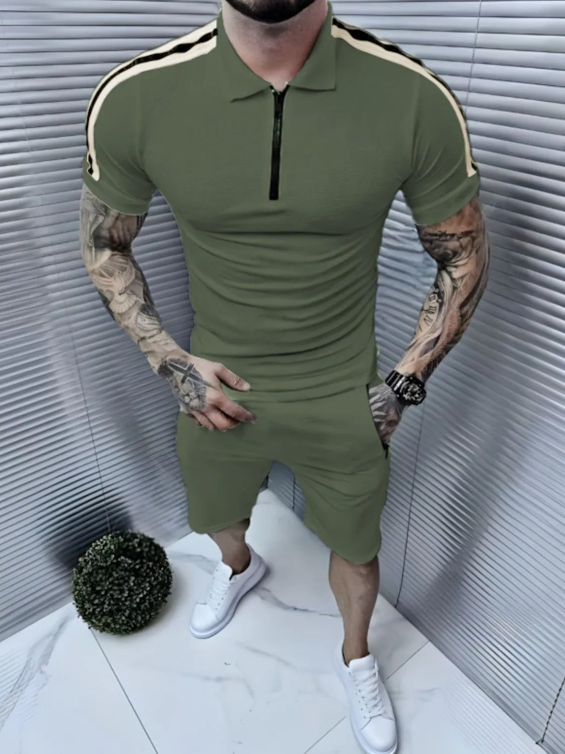 Men's Collared Neck Short Sleeve Top and Shorts Set