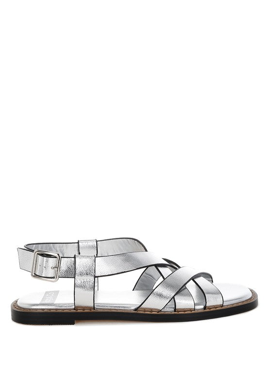 Doata Metallic Genuine Leather Buckled Flats