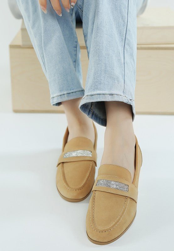 New Ode Rhinestone Penny Strap Loafers Loafers - Loving It Shop