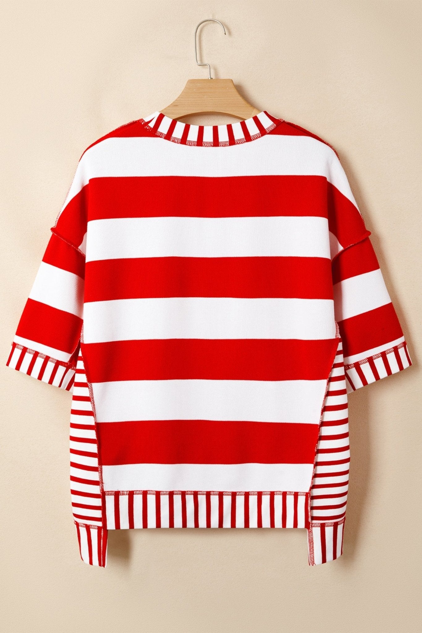 Red Stripe Sequin Bow Patriotic Half Sleeve Top - Loving It Shop
