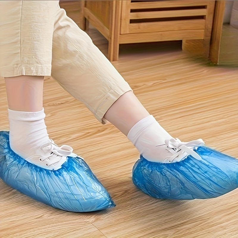 100-Pack: Disposable Plastic Shoe Covers – Waterproof &amp; Slip-Resistant