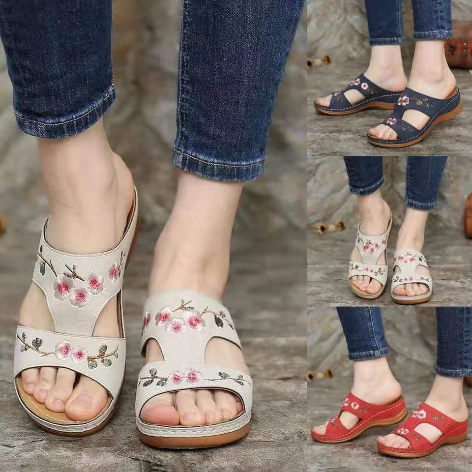 Wedge Heel Retro Stitched Embroidered Ethnic Style Women&