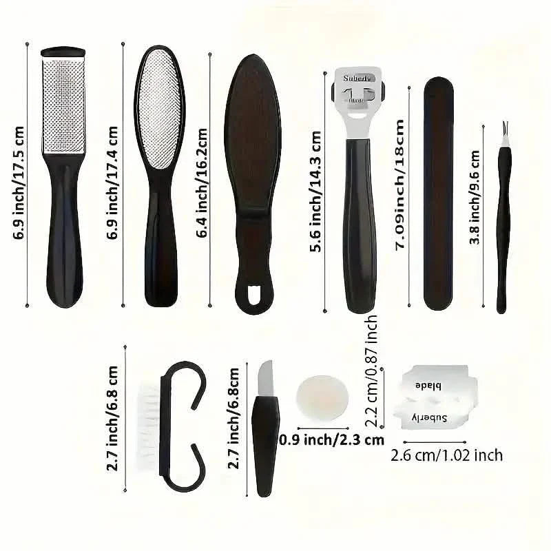 10-Piece Set: Stainless Steel Foot Care Kit - Portable Pedicure &amp; Manicure Set