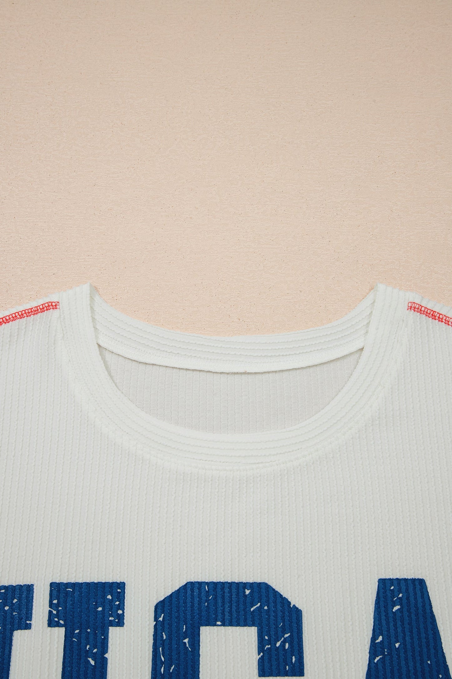 White Plus Size Twisted Rib Vintage USA Letter Printed T Shirt