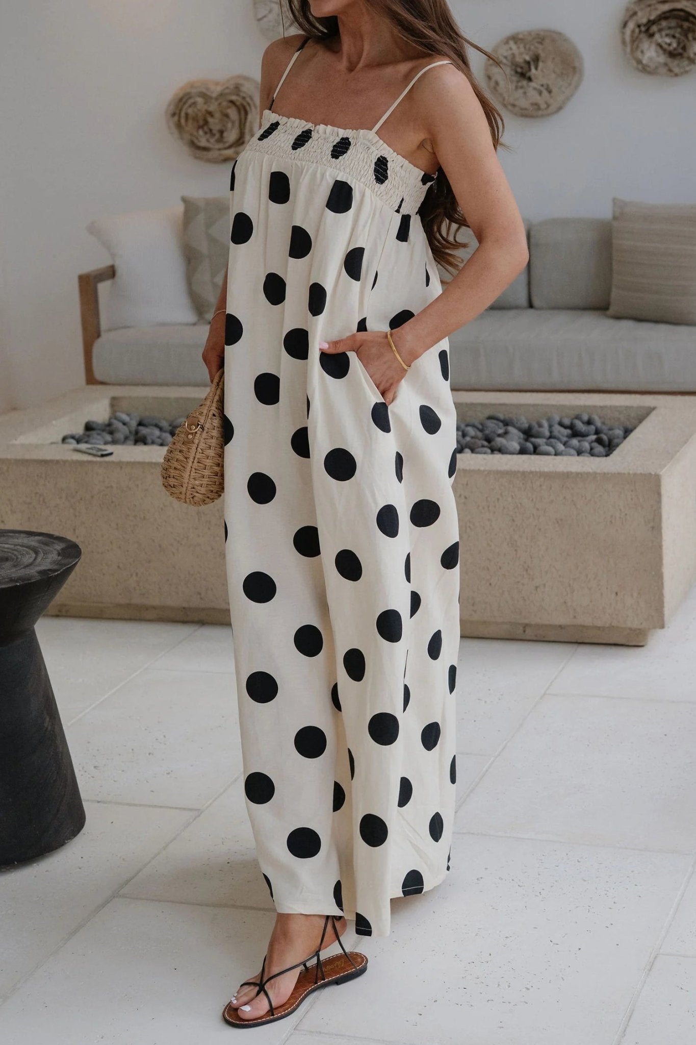 White Polka Dot Spaghetti Straps Maxi Dress - Loving It Shop