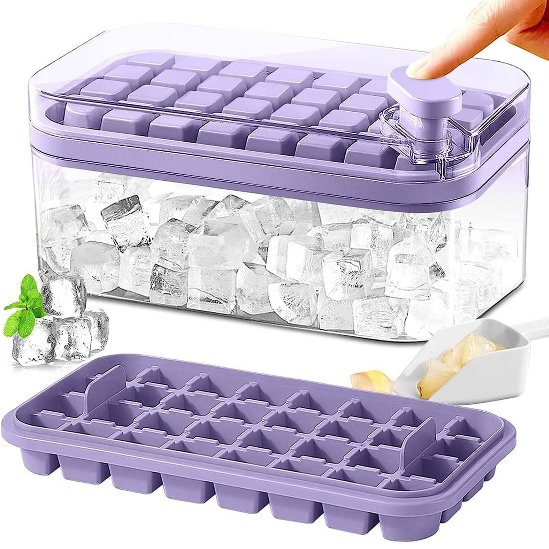101oz. Ice Cube Tray Set - 64 Pcs Silicone Ice Cube Tray With Lid &amp; Bin