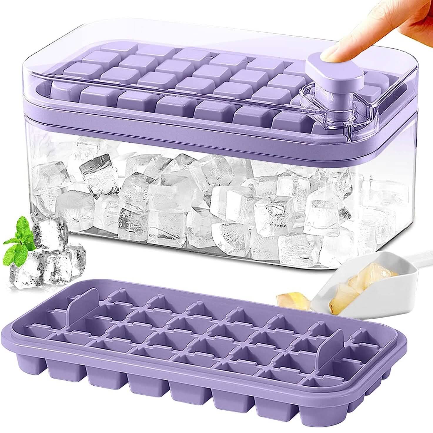 101oz. Ice Cube Tray Set - 64 Pcs Silicone Ice Cube Tray With Lid &amp; Bin