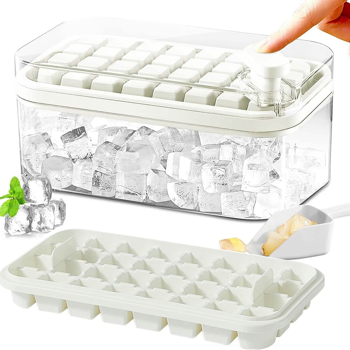 101oz. Ice Cube Tray Set - 64 Pcs Silicone Ice Cube Tray With Lid &amp; Bin