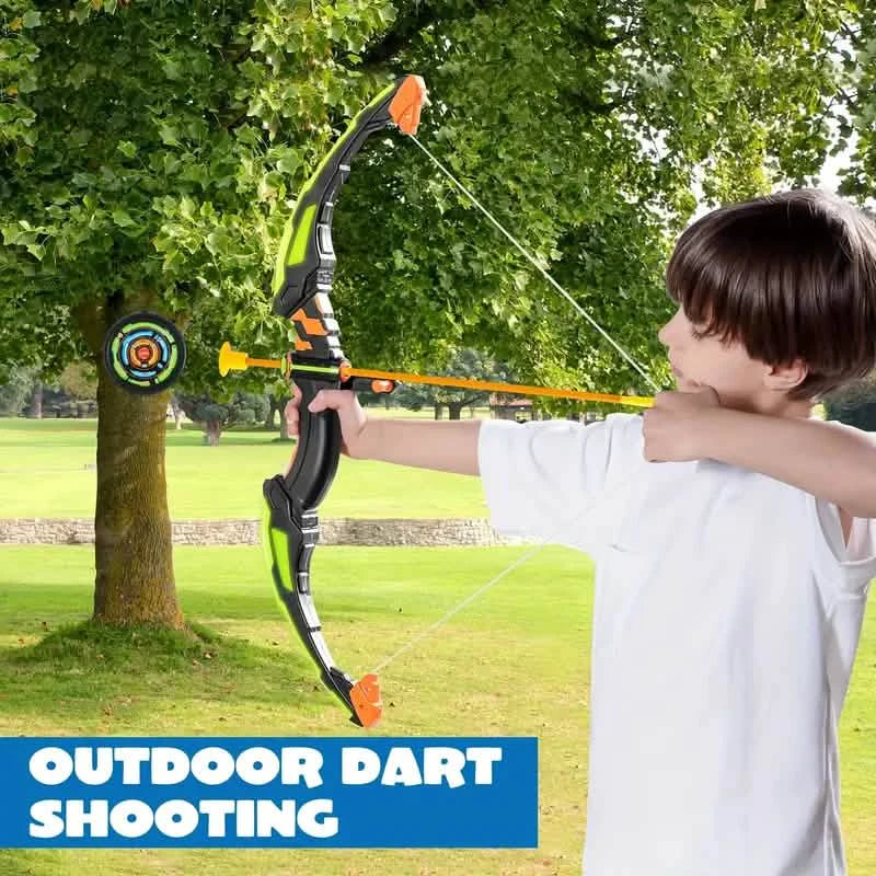 LED Bow &amp; Arrow Toy Set for Kids Light-Up Archery Play Kit with Suction Cup Arrows (Blue/Green)