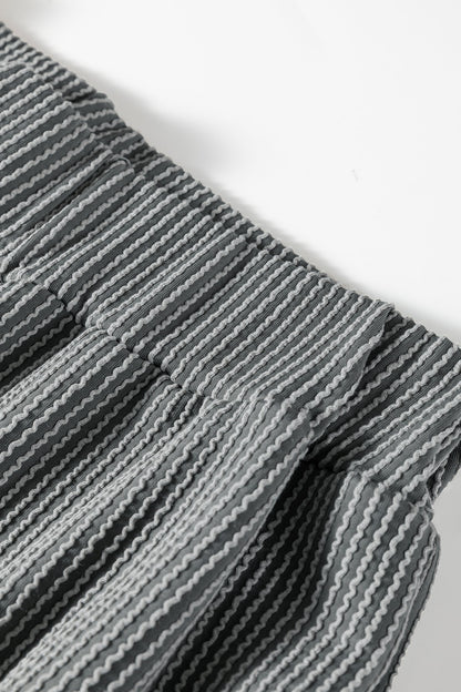 Dark Grey Twisted Ribbed High Neck Loose Tee Elastic High Waist Loose Pant Set
