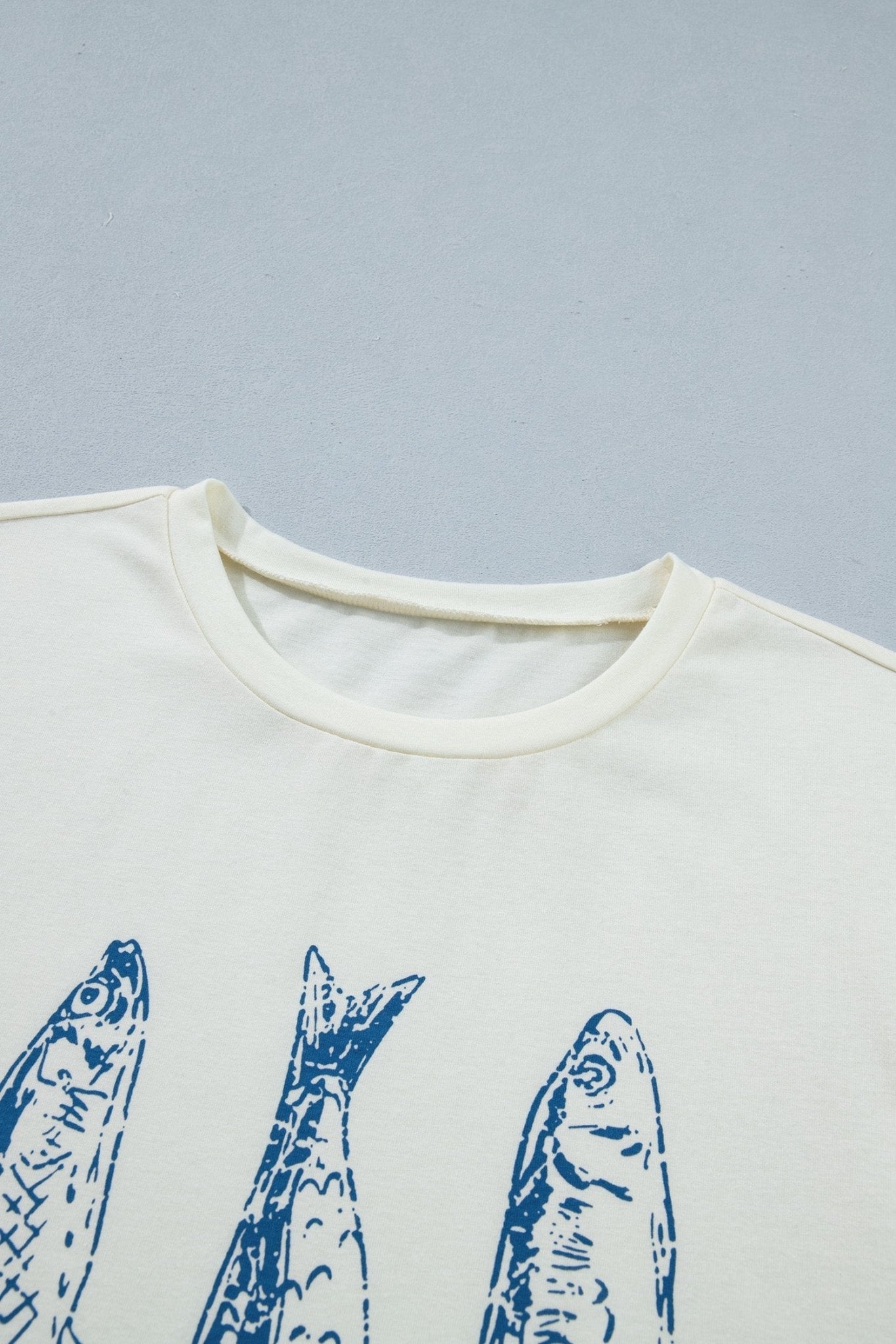 White Fish Print Short Sleeve Round Neck T Shirt - Loving It Shop