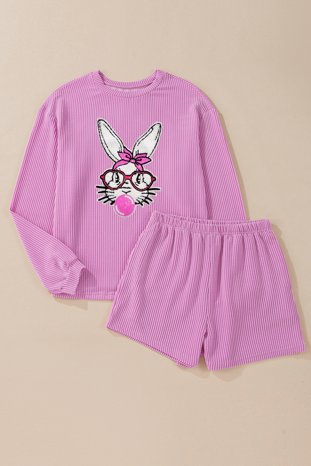 Phalaenopsis Bubble Gum Rabbit Sequin Graphic 2pcs Outfit - Loving It Shop