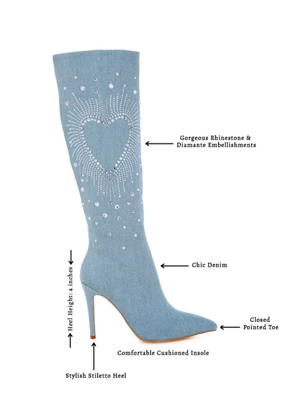 Coastra Rhinestone Embellished Stiletto Boots