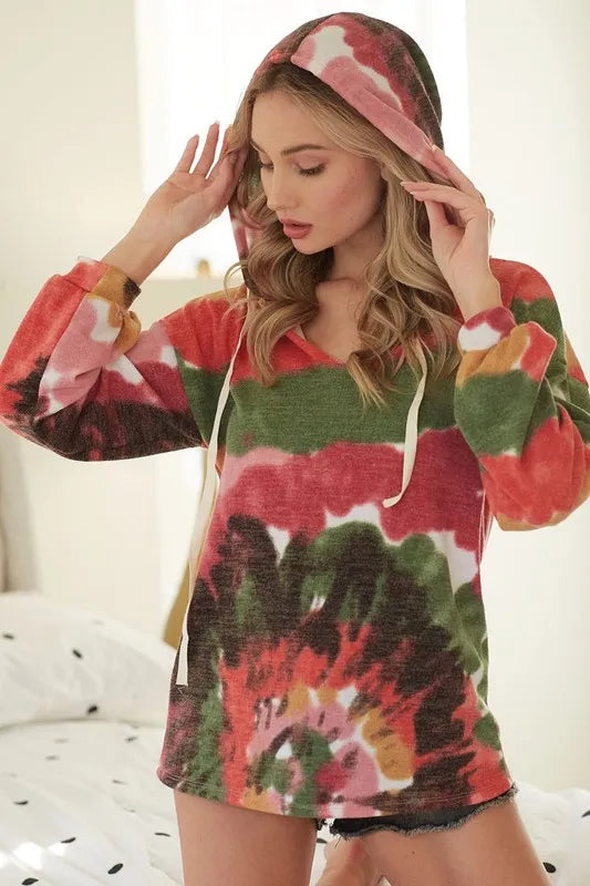 Tie Dye Knit Hoodie with Twill Tape