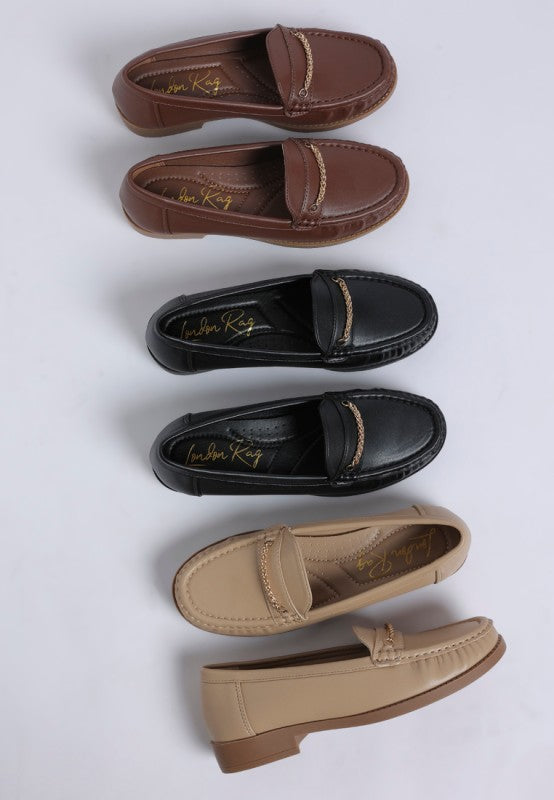 Nemunk Metallic Chain Detail Loafers