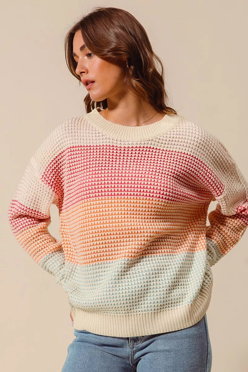 Multi Color Block Long Sleeve Sweater