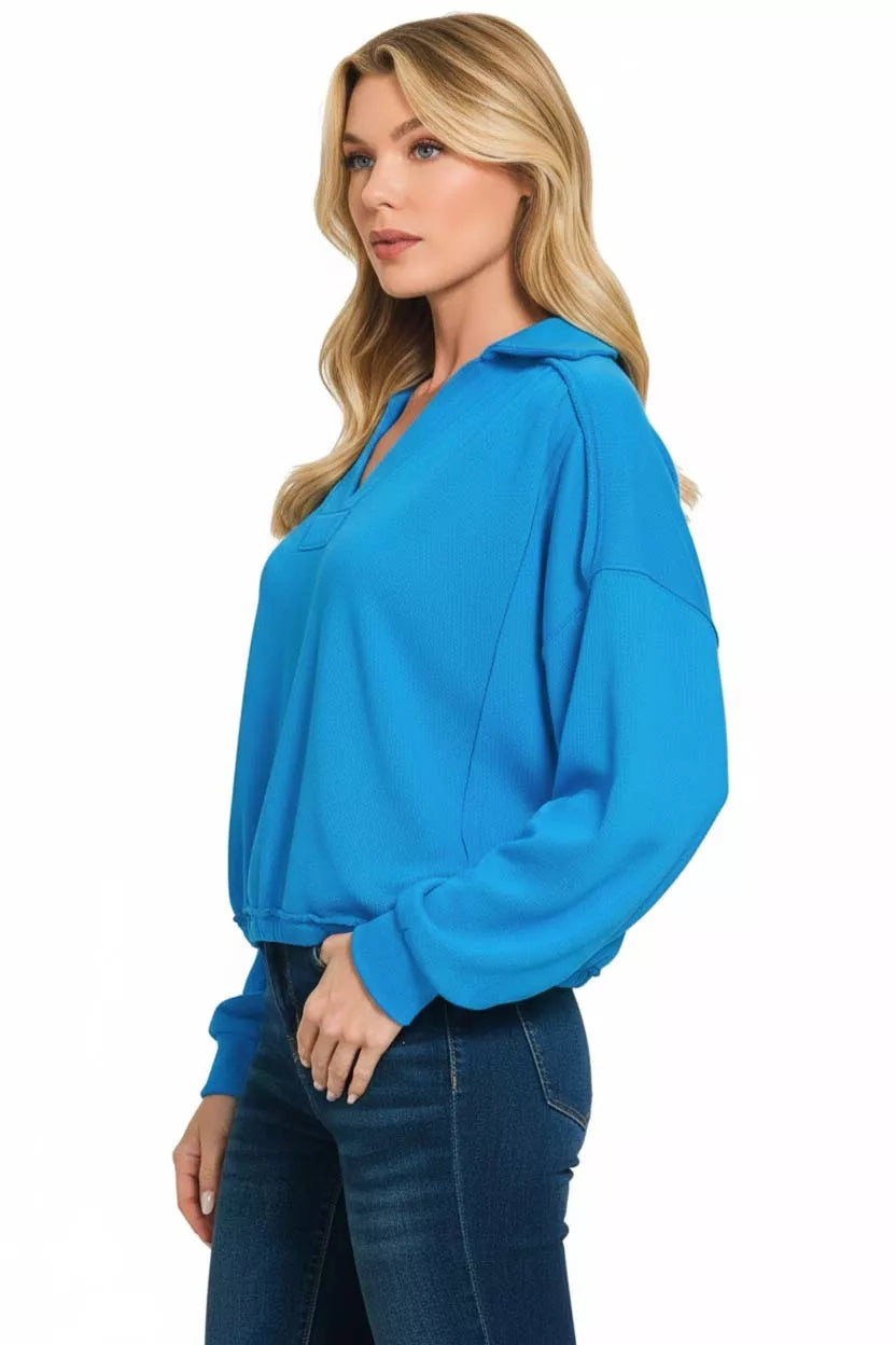French Terry Collared Exposed Seam Sweatshirt