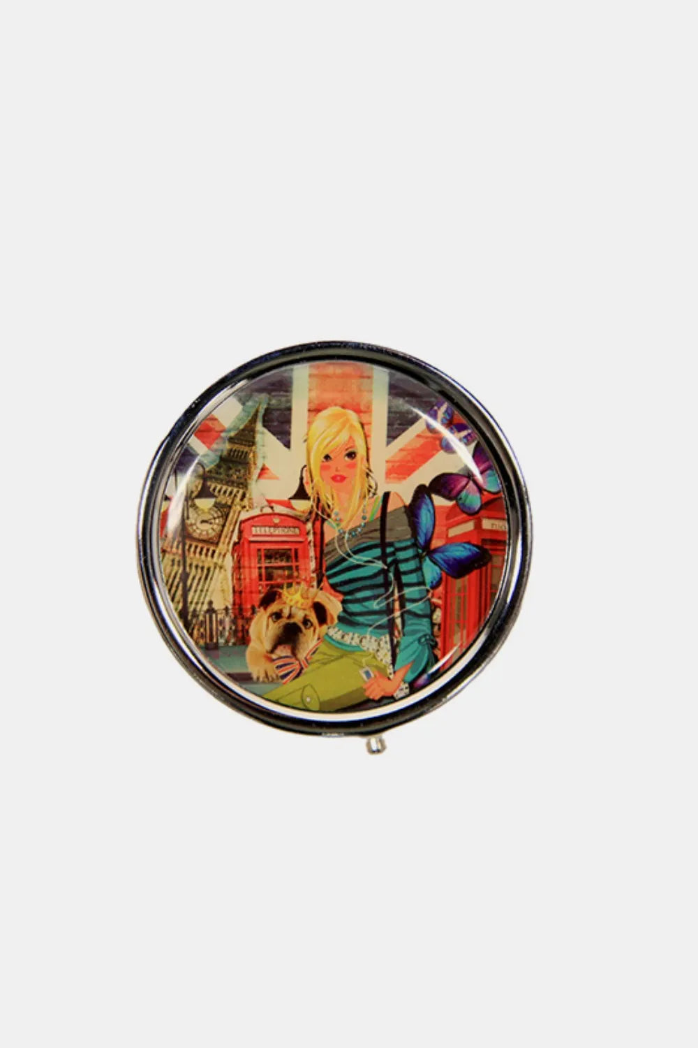 Print Metallic Circular Large Pill Case