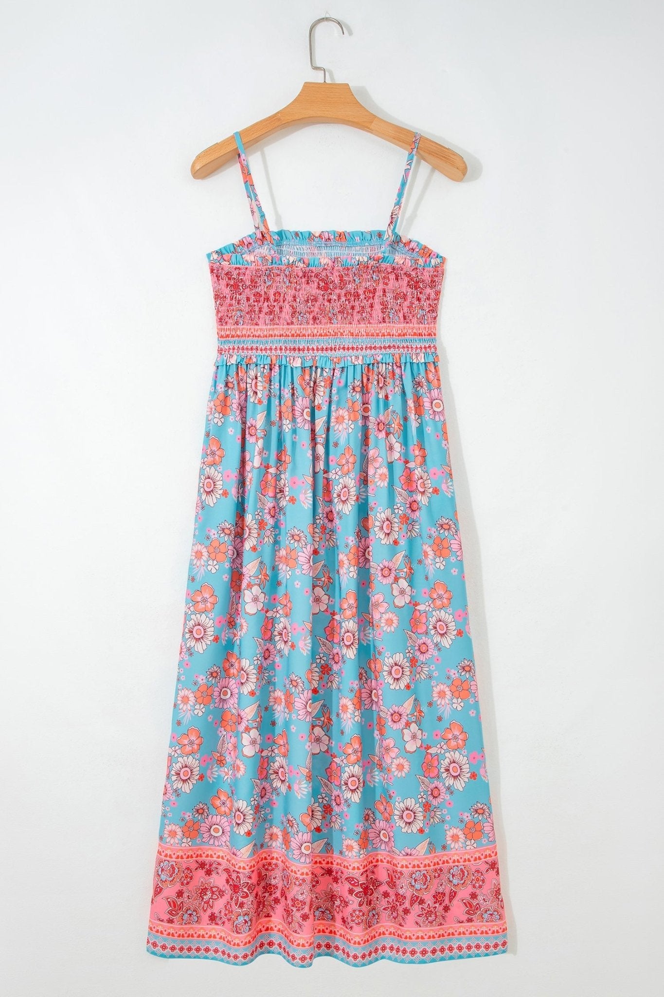 Sky Blue Bohemian Ethnic Print Spaghetti Straps Vacation Maxi Dress - Loving It Shop