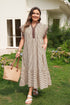 Brown Stripe Plus Size Slit V Neck Tiered Flutter Sleeve Maxi Dress - Loving It Shop