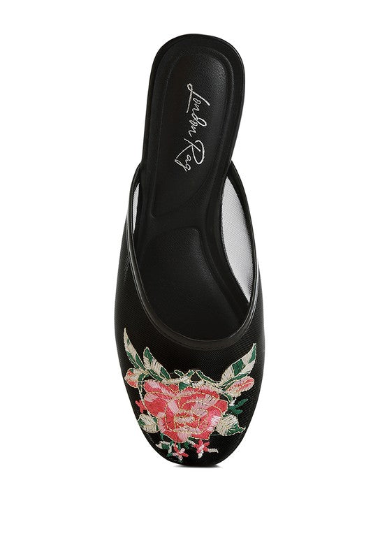 Shara Floral Embroidered Mesh Mules