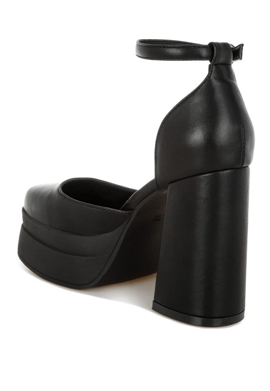 Araminta Chunky Square Toe Buckled Heels