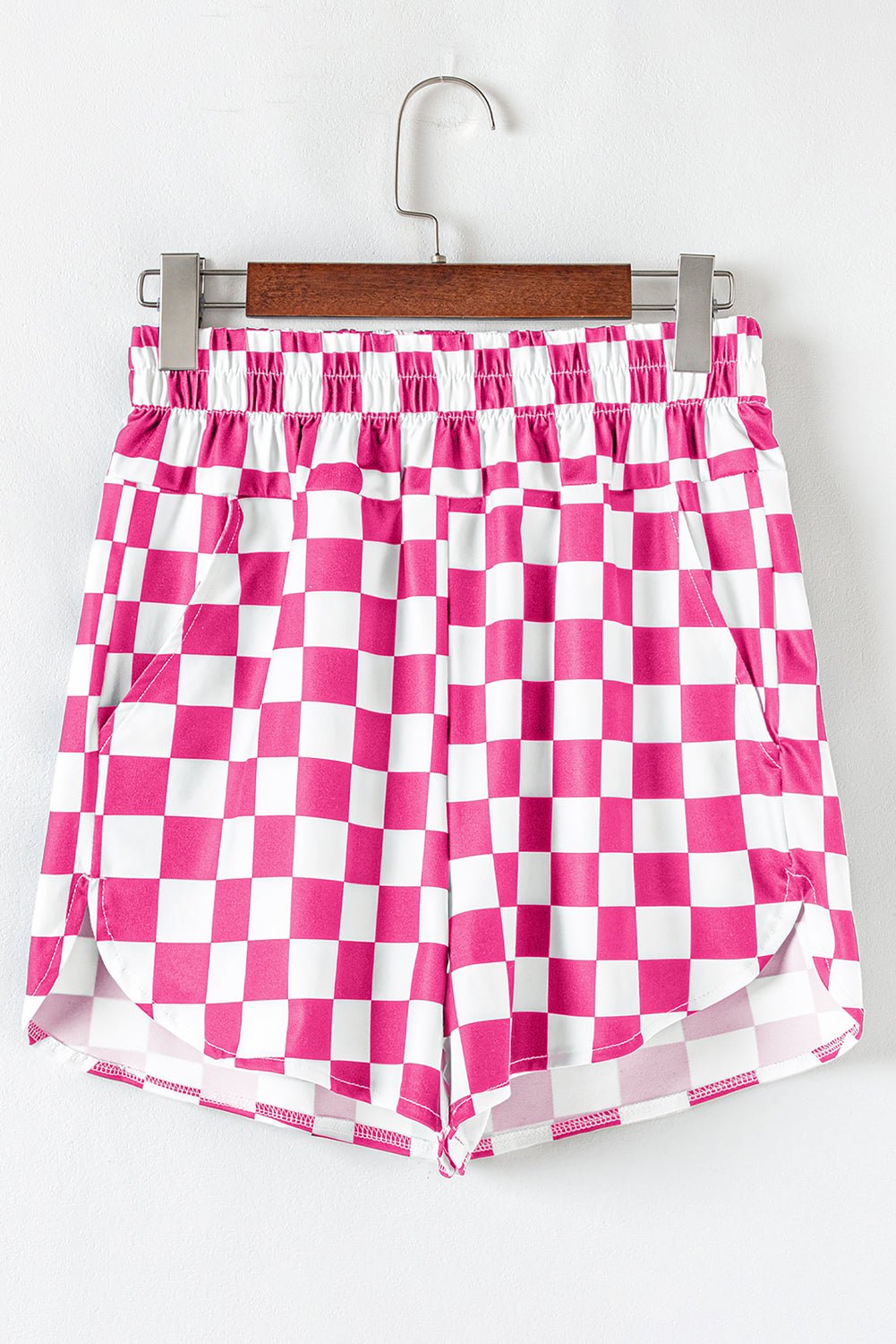 Rose Checkered Print High Waist Casual Shorts - Loving It Shop